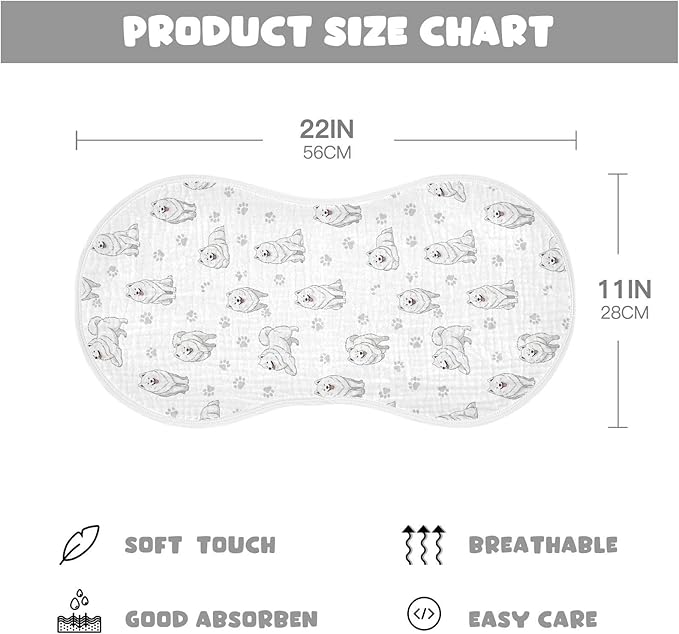 4 Pack Muslin Burp Cloths Samoyed Dogs White Cotton Baby Burp Cloths Soft Burping Cloth Absorbent Spit Up Rags for Newborn Baby Boys Girls 22x11 Inch