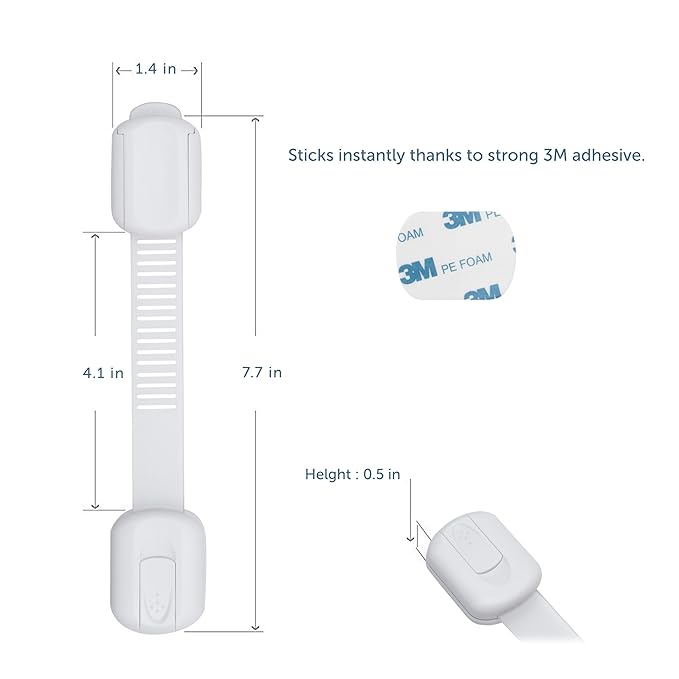 Child Safety Cabinet Locks (8 Pack) – Adjustable Baby Proofing Strap Latches with Strong 3M Adhesive – No Drill Childproof Locks for Drawers, Cabinets, Fridge, Door, Closet, Grey