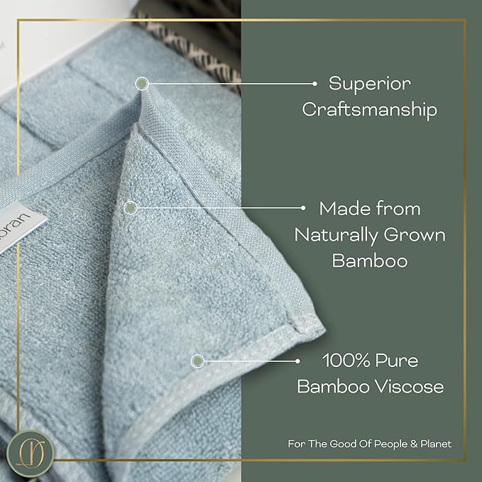 Sky Blue Washcloths Set of 6 Soft Facial Cloths 10” x 10” 100% Viscose Derived from Bamboo Spa-Like Feel Silky Face Cloth for Skin Cleansing