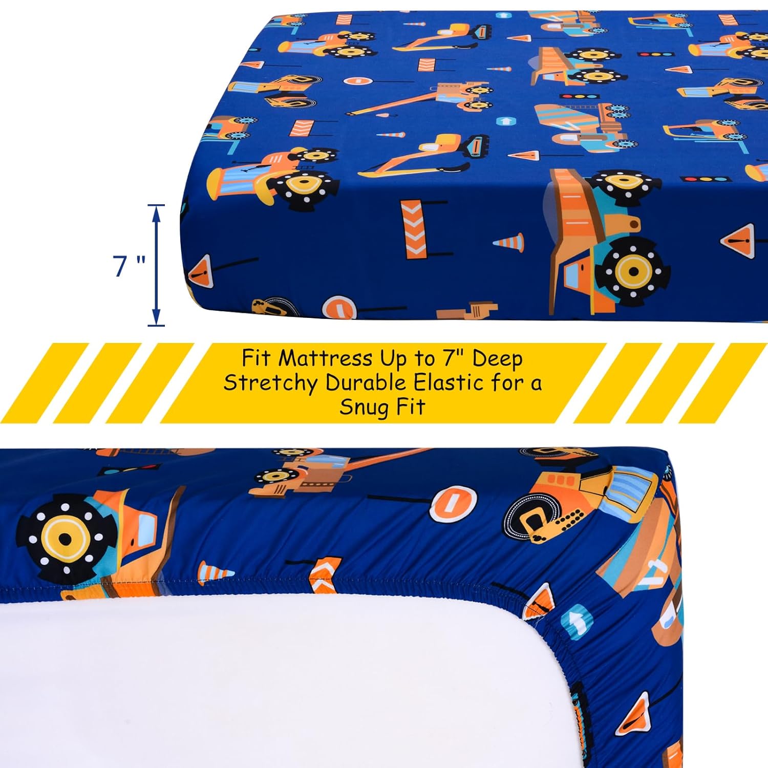 UOMNY Crib Sheet 52x28 Baby Sheet for Boys Breathable Fitted Crib Sheet for Standard Crib and Toddler Mattress Toddler Sheet Engineering Vehicle Blue