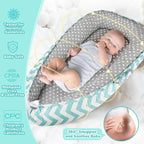 Baby Lounger - Baby Lounger for Newborn 0-24 Months, Breathable and Soft Cotton Cover Baby Nest, Portable Cozy Tummy Time Lounger for Home and Travel, Ideal Baby Essentials & Shower Gifts