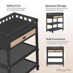 Dream On Me Doula Changing Table in Matte Black – JPMA & GREENGUARD Gold Certified, Enclosed Dressing Area for Safety, Two Spacious Storage Shelves & A Closed Drawer, Converts to Nightstand