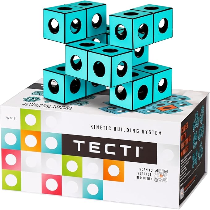 TECTI Kinetic Building System - Cubes with Seismic Moves - Consists of 3-Dimensional Interconnected Cubes - Build Over 50 Dynamic Structures - by Fun in Motion Toys