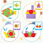 LovesTown 209 PCS Shapes Wooden Pattern Blocks for Kids,Geometric with Activity Cards and Storage Bag, Educational Tangram Puzzles,Great Learning Gift from Parents or Teachers