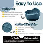 Baby Led Weaning Supplies, 17 Piece BPA-Free Silicone Feeding Set, Eating Essentials Baby Utensils with Suction Plate and Bowl, Pocket Bib, Sippy Cup with Lid, for 6+ Months, Blue