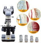 Swift Binocular Compound Microscope SW350B, 40X-2500X Magnification,Siedentopf Head,Research-Grade,Two-Layer Mechanical Stage,1.3mp Camera and Software Windows and Mac Compatible