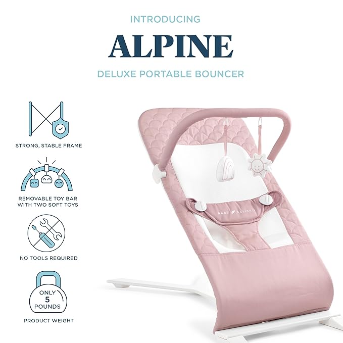 Baby Delight Alpine Deluxe Portable Baby Bouncer | Infant | 0-6 Months | 100% GOTS Certified Organic Cotton Fabric | Organic Rose