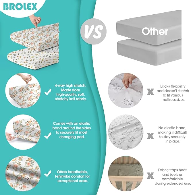 BROLEX Changing Pad Covers for Baby: Boy Girls Ultra Stretchy Soft 2 Pack, Rose Foliage