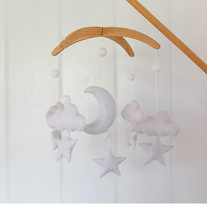 Sorrel + Fern Baby Crib Mobile (Moon, Cloud, & Stars) - Baby Shower Gift Nursery Decor Ceiling Mobile for Boys & Girls (Foldable)