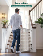 Babelio 29.7-46.5" No Bottom Bar Baby/Dog Gate for Stairs, House and Doorways, Auto Close Safety Pet Gates with Large Walk Thru Door, Hardware Mount, White