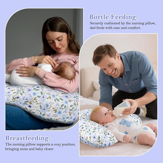 Nursing Pillow for Breastfeeding & Bottle Feeding - Ergonomic C-Shape Design with Breathable Filling & Removable Washable Cover, Supports 0-18 Months (Feeding, Tummy Time, Sitting), Hypoallergenic