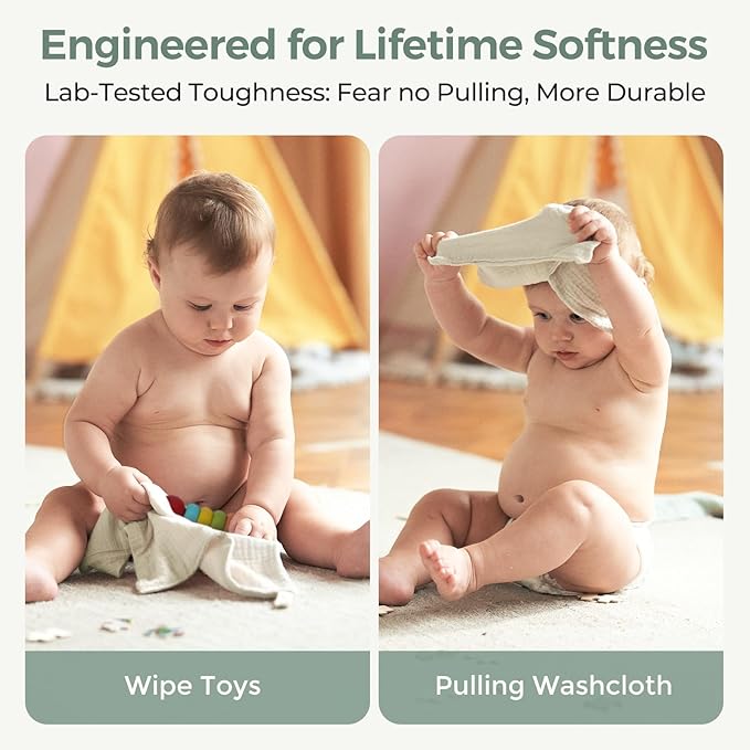 Momcozy Soft & Absorbent Baby Washcloths - 4 Layer Design| Medium Thickness| Premium Cotton for Newborns' Skin-Great for Bathing, Wiping & on-The-go Use, Shower Gift and Essential(5 Pack, 10x10 inch)