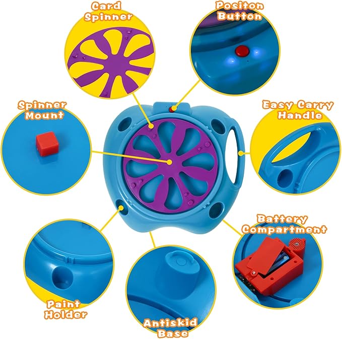 Spin Art Machine Variable Speed, Battery Operated Spinner - Paint Spinner with Splatter Guard, Washable Paint, Spin Art Kit, Stem Toys, Arts and Crafts