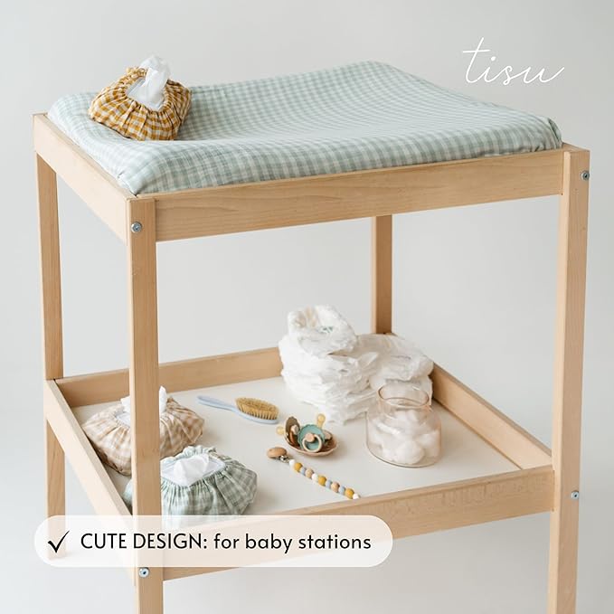 Baby Wipes Cover – Universal Size, One Size Fits All Wipes Packages | Muslin Cotton Tissue Cover for Nursery, Diaper Bag & Changing Table, Station | Gingham & Neutral Patterns (Mustard Yellow Gingham)