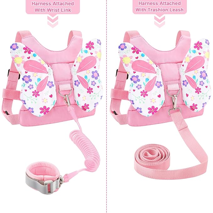 Accmor Toddler Harness Leash, Cute Butterfly Kids Leash + Anti Lost Wrist Link for Outdoor Travel, Adorable Child Walking Harness Wristband Assistant Strap Belt Keep Kids Close for Baby Boys Girls