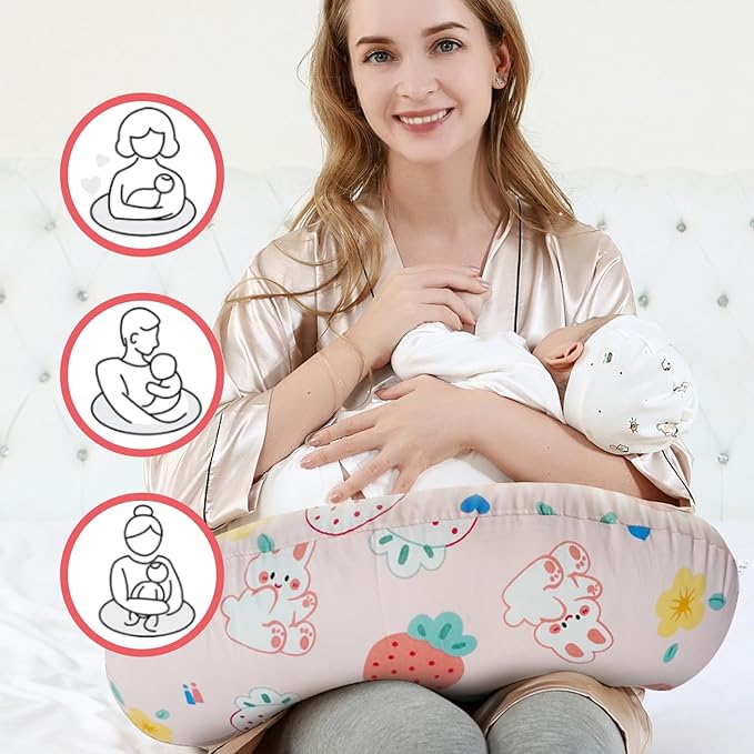 Nursing Pillow, Ergonomic Support Breastfeeding Pillow for Easier Breast Feeding and Bottle Feeding, Baby Feeding Pillow with Machine Washable Cotton Cover (Bunny)