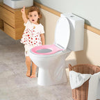 Toddler Toilet Seat with Potty Training Seat Round 16.5inch, 2 in 1 Toilet Seat for Family Built-in Baby Seat Removable, Soft Close + Easy Clean, PP Safe Material, Pink