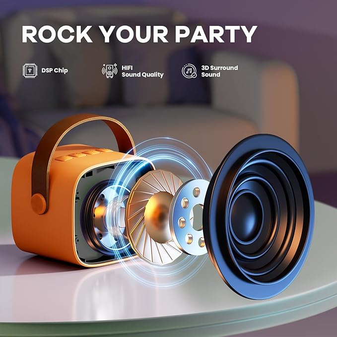 YLL Mini Karaoke Machine for Kids Adults, Portable Bluetooth Speaker with 2 Wireless Microphones, Birthday Gifts Toys for Girls Boys Ages 3, 4, 5, 6, 7, 8, 9,10,11,12+ Years Old Toddler (Orange)