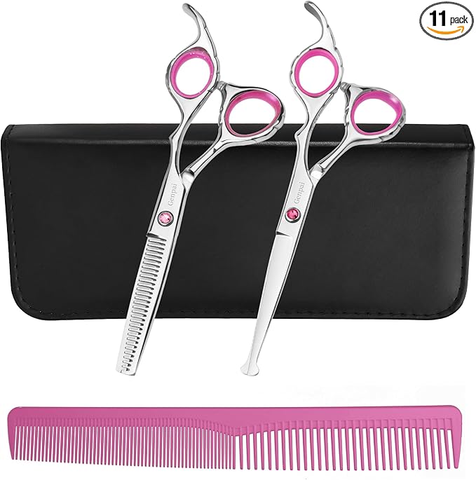 Safety Round Tip Toddler Haircut Scissors Kit - Stainless Steel 11-Piece Hair Clippers for Kids, Men, Women & Salon Use - Professional Barber Grooming Shears with Thinning & Layering Tools