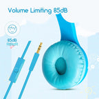 Olyre Kids Headphones with Sharing Port and Microphone, Girls Boys Headphone LED Cat Ears 85dB Volume Limited for Children/Toddler Wired On Ear for Tablets/E-Readers/Online/School/Travel - Blue