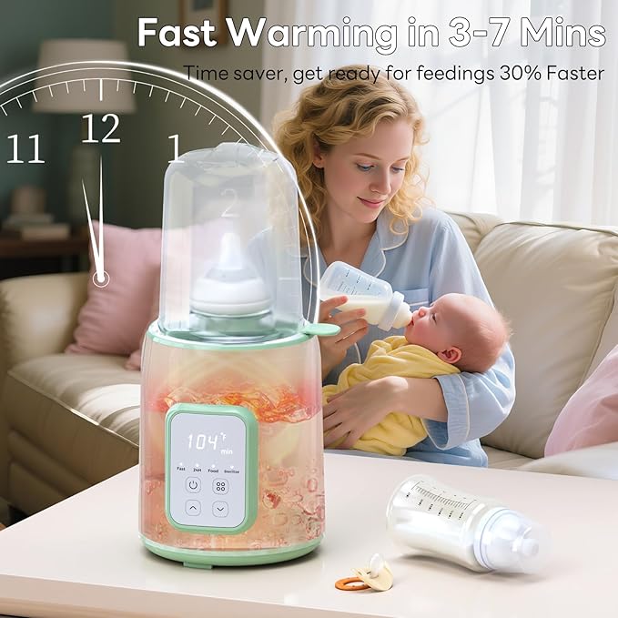 Bottle Warmer, 8-in-1 Fast Baby Bottle Warmer for Breastmilk and Formula,Milk Warmer with Accurate Temperature Control and Automatic Shut-Off,Multifunctional Bottle Warmers for All Bottles(Green)