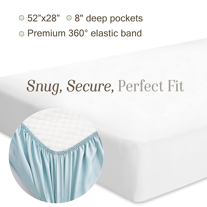 Bella Coterie Luxury Bamboo Viscose Crib Sheet | Organically Grown | Ultra Soft | Cooling for Better Sleep | Deep Pocket Fitted Sheet for Crib & Toddler Mattress | 100% Organically Grown [White]