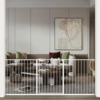 WAOWAO Triple Lock Baby Gate Extra Wide 76.77-81.49" Pressure Mounted Walk Through Swing Auto Close Safety White Metal Dog Pet Puppy for Stairs,Doorways,Kitchen