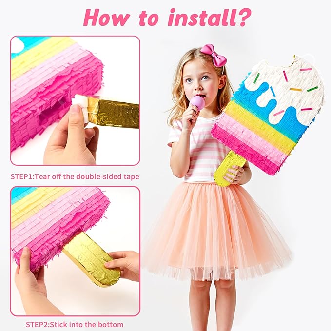 WERNNSAI Ice Cream Piñata - Sweet Summer Birthday Party Decorations Kids Colorful Popsicle Pinata with Blindfold and Bat for Summer Ice Cream Party Supplies Baby Shower Carnival Game