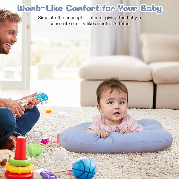 Baby Lounger for Newborn, Bionic Design Baby Lounger, Soft Organic Cotton Breathable Lounger for Infants 0-18 Months (Blue)