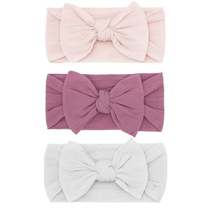 Baby Bling Bows - Newborn to Little Baby Girl Bows, 3PK CLASSIC KNOT Nylon Super Soft Stretchy Toddler Headbands, Perfect Hair Accessories Head Bands for Infant Kids, Made in the USA