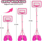 Tsomtto Toddler Basketball Hoop for Girls Pink Goals Adjustable Height 2.9ft-6.2ft Portable Kids Indoor Outdoor Play Outside Backyard Toys 3 4 5 6 Year Old Girl Birthday Gift