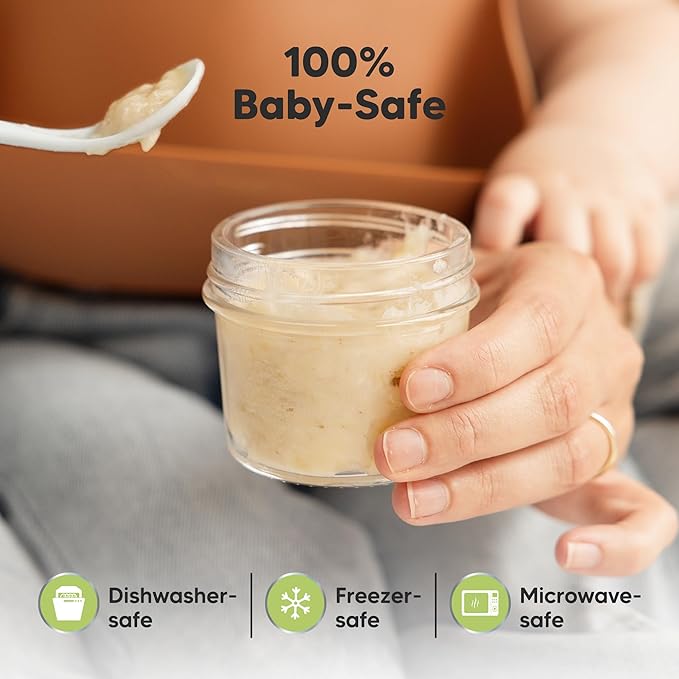 KeaBabies 6pk 4oz Glass Baby Food Containers with Lids - Leak-Proof, Microwavable Small Glass Jars, Baby Purees & Toddler Snack Storage Containers, BPA-Free, Dishwasher & Freezer Safe (Roseate)