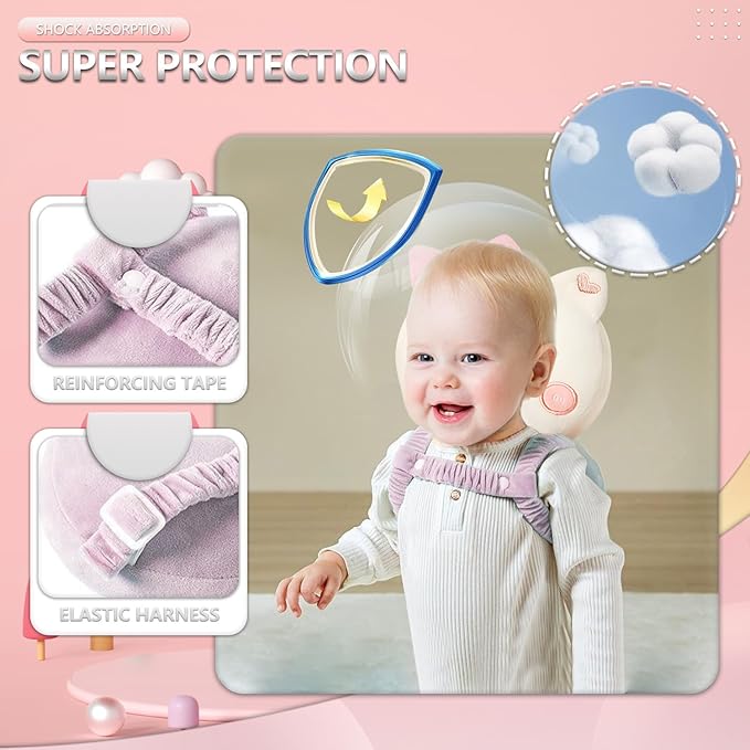 Baby Walker Head Protector Backpack Wear,Toddler Adjustable Baby Head Protection Backpack for Safety Baby Learning Walking Crawling (Cats)