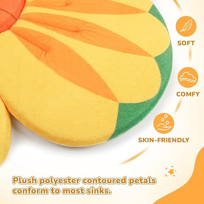 Baby Bath Pad for Infant Bathtub Sink, Non-Slip Flower Bathtub for Infants 0-6 Months, Soft Baby Sink Bath Cushion for Babies Bath Time, Newborns Bath Essentials Must Haves-Sunflower