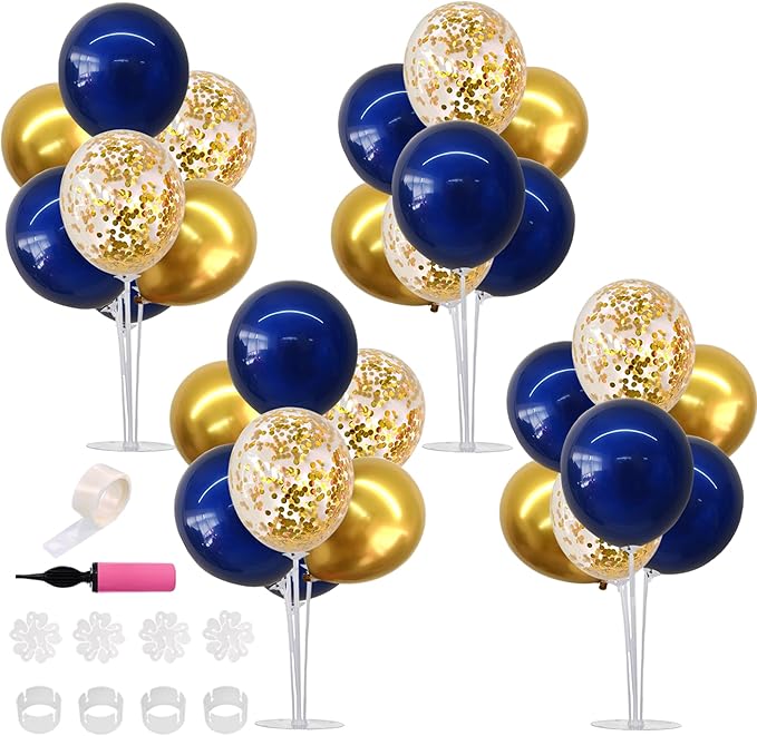 TONIFUL 4 Set Navy Blue Gold Balloon Centerpieces for Table,Balloons Stand Kit for Graduation Decorations 2025 Class of 2025 Party Decorations,New Year,Anniversary,Homecoming,Birthday Decoration