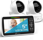 iFamily Baby Monitor with 2 Cameras | Remote Pan-Tilt-Zoom Video Baby Monitor with Camera and Audio, 5” Large Display, Night Vision, Temperature Display, Lullaby, 2 Way Audio & 960ft Range