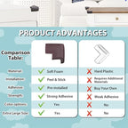 12 Pack Soft Corner Protector Baby Proofing Edge and Corner Guards, Table Corner Protectors for Furniture, Safety Pre-Taped Rubber Corner Covers for Fireplace, Stair, Cabinet (Brown)