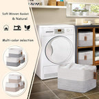 COMFY-HOMI Cotton Rope Woven Basket with Handles for Shelves,Toys,Book, Cloth Storage Baskets Bin for Organizing-13.5"x11"x9.5" Toy Decorative Organizer for Living Room, Bathroom-White/Black Line