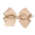 Wee Ones Girls' Plain Wrap Classic Grosgrain Hair Bows on a WeeStay No-Slip Hair Clip, Handmade, Medium, Oatmeal