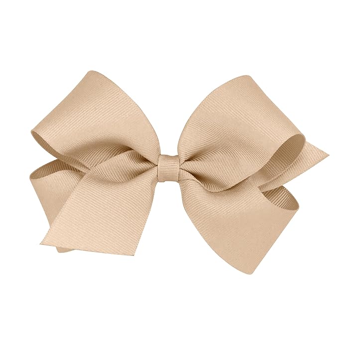 Wee Ones Girls' Plain Wrap Classic Grosgrain Hair Bows on a WeeStay No-Slip Hair Clip, Handmade, Medium, Oatmeal
