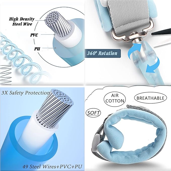 Toddlers Leash + Anti Lost Wrist Link Child Kids Safety Harness Kids Walking Wristband Assistant Strap Belt for Boys Pink Christmas Gift (Purplish Blue)