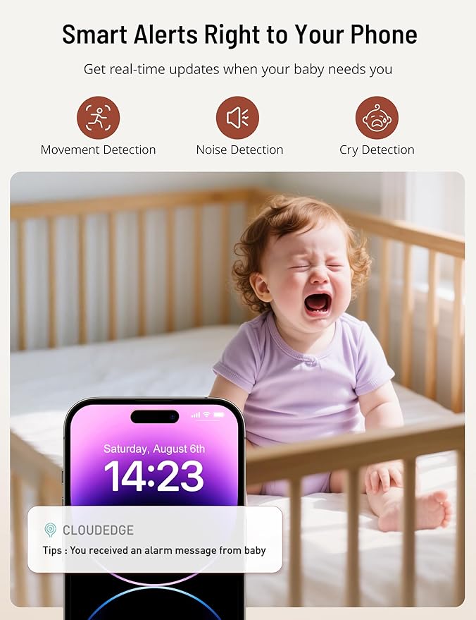 PARIS RHÔNE 2K Split-Screen Baby Monitor, 5” Smart Video Baby Monitor with 2 Cameras, Dual WiFi Cameras with App Control, Night Vision, Motion & Cry Alerts, Auto Tracking, RGB Night Light, Lullabies