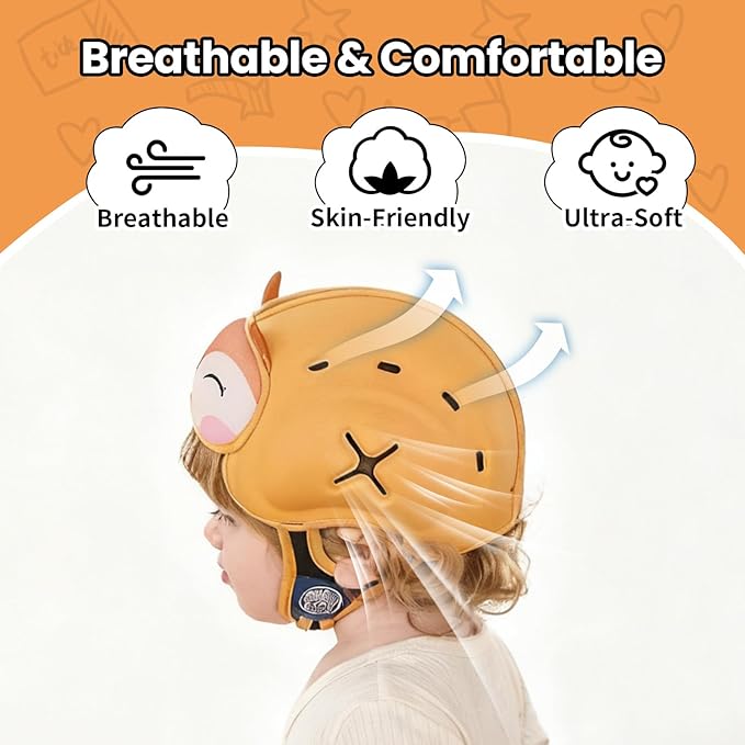 Mambobaby Baby Head Protector Baby Helmet for Crawling Walking -Extra-Thick Deep Forehead Padding, Toddler Helmet 6-24 Months, Infant Safety, Ultra-Light Soft Design -Fox