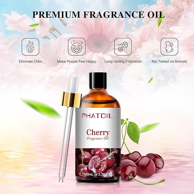 PHATOIL 3.38FL.OZ Cherry Fragrance Oils for Aromatherapy, Essential Oils for Diffusers for Home, Perfect for Diffuser, Yoga, Skin Care, DIY Candle and Soap Making - 100ml