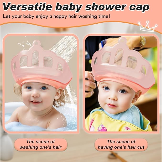 Baby Shower Cap Shield for Kids Visor Hat for Eye and Ear Protection Adjustable for 0-9 Years Old Children Cute Crown Shape Makes Baby Bath More Fun