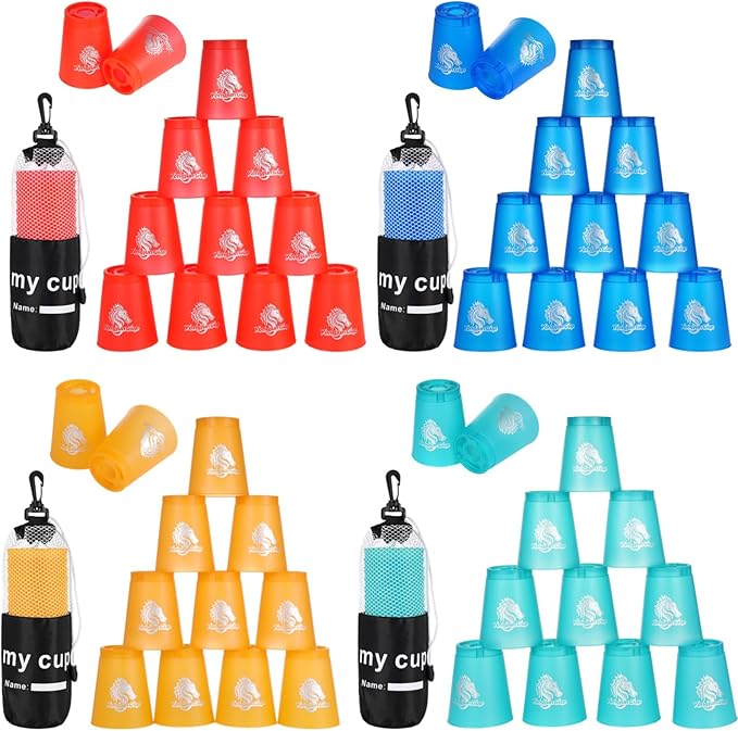 yeesport 48 PCS Sport Stacking Cups, Sport Training Game for Challenge Competition, Plastic Stacking Cups, Classic Family Game for Youth and Adults, Red+Blue+Green+Orange