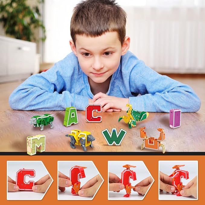 Alphabet Animal Toys for Kids, STEM ABC Learning Alphabots Transforming Toys Classroom Teaching Alpha Bots Toy for Kids 4-6 Toddlers - 26 Pieces