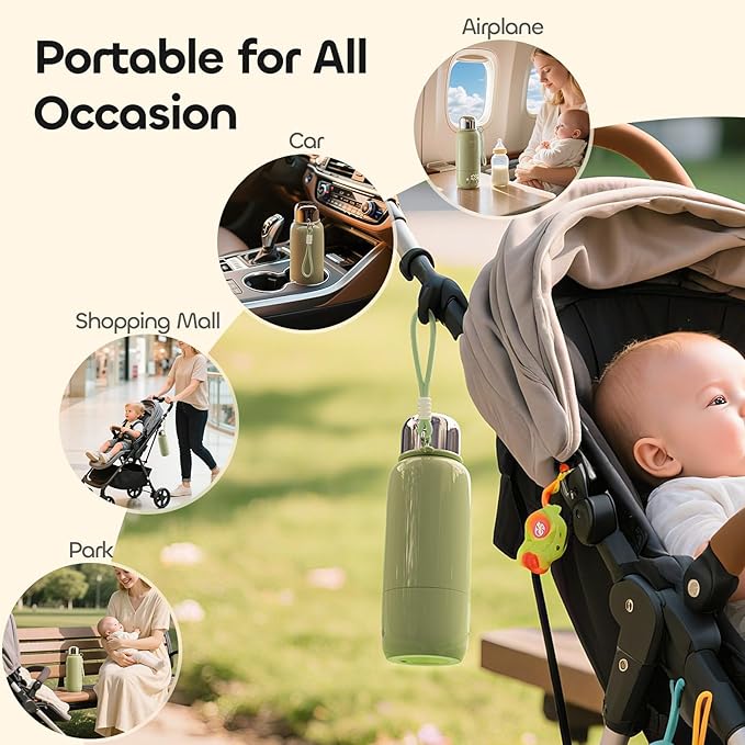 QIBOX Portable Bottle Warmer for Travel - 3Min Fast Heating of Breast Milk and Formula, 36W Fast Charge, 17 Ounces Large Capacity, Baby Bottle Warmer On The Go for Outdoor Airplane and Car