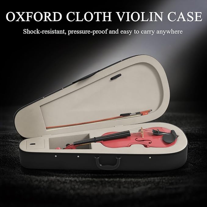 1/2 Beginner Violin Set,Complete Violin Kit with Case, Bow, Rosin, Pink