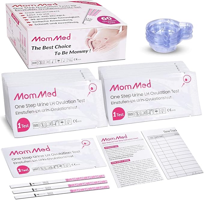 MomMed Ovulation Test Strips (LH60) with 60 Collection Cups, Reliable LH Surge Predictor OPK Kit, Accurately Track Ovulation Test, High Sensitivity Result for Women Home Testing